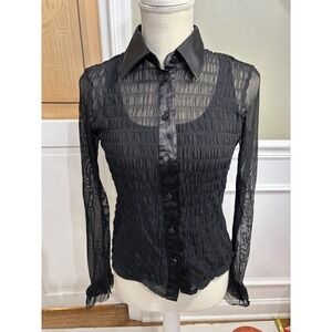Conrad C Textured Mesh Sheer Button Down With Tank Satin Collar Sz S Whimsical
